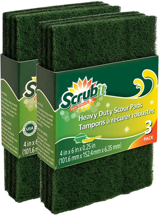 Scouring Pads - Heavy Duty Household Cleaning Scrubber with Non-Scratch Anti-Grease Technology - Reusable Scrubbing Pads – Green, 6 Pack