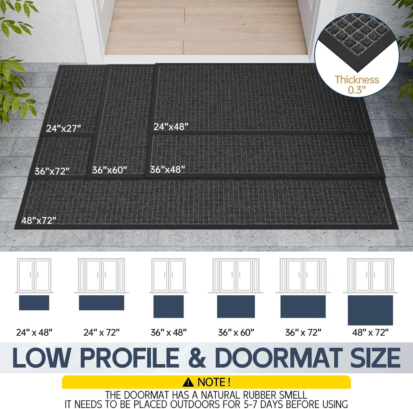 Indoor Outdoor Front Door Mats, 60" x 36" Rubber Backing Non Slip Durable Welcome Floor Mats for Patio, Garage Entrance, Stain and Fade Resistant Commercial Doormats for High Traffic