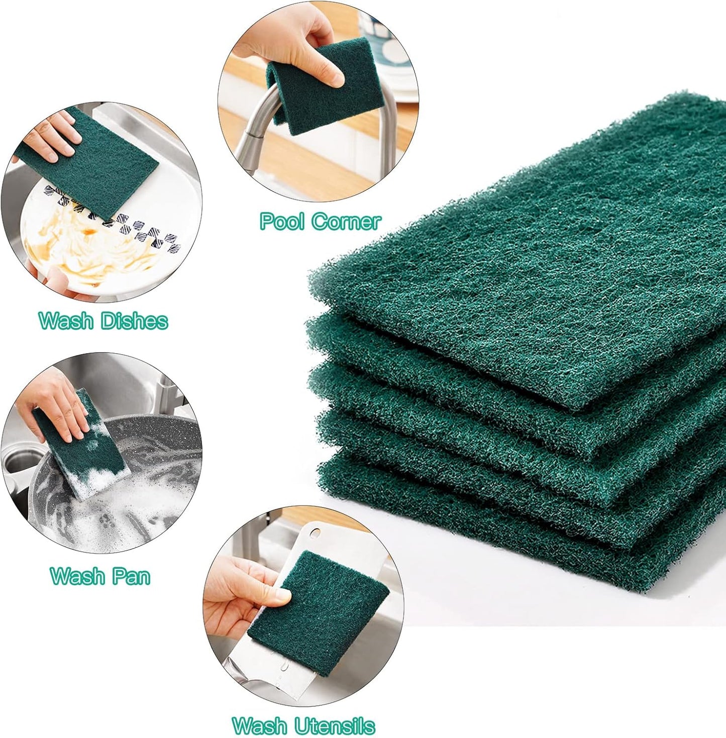 Heavy Duty Scour Pads Sponge Dish Scrubber Non-Scratch Green Reusable Household Scrub Pads for Kitchen and Dish Cleaning Tool (12Pcs)