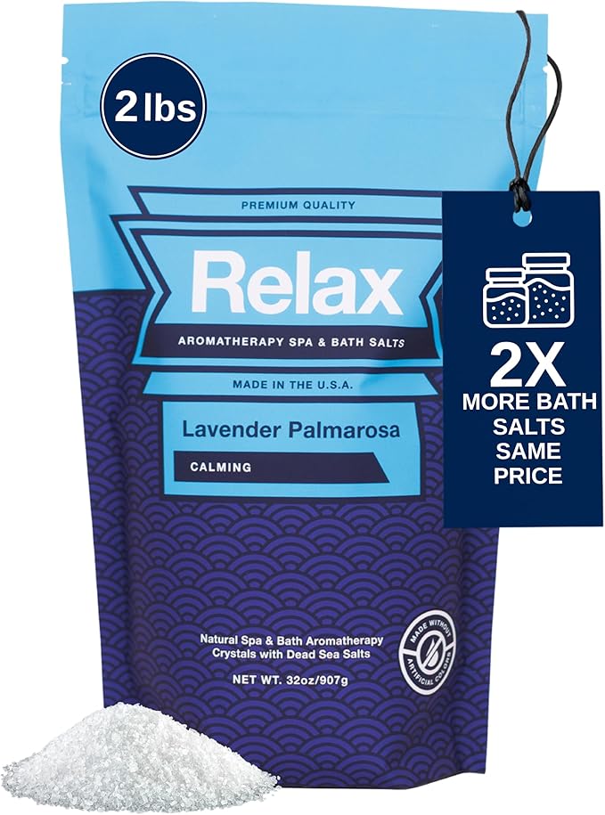 Relax Spa & Bath, Epsom & Dead Sea Salts, Aromatherapy Bath Salts for Hot Tub, Bath, or Spa, Infused with Magnesium, Lavender Palmarosa Scent