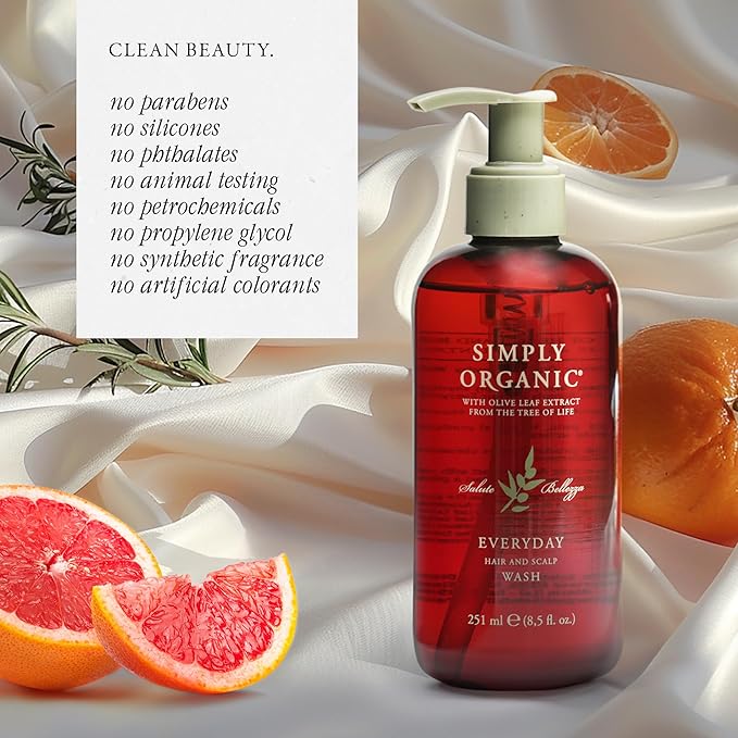 Hair & Scalp Wash Shampoo Made in Italy, All Natural Cruelty Free Hair Care for Women & Men with Organic Sage, Lime, Wildflowers & Olive Leaf Extract, 251ml/8.5floz, EVERYDAY