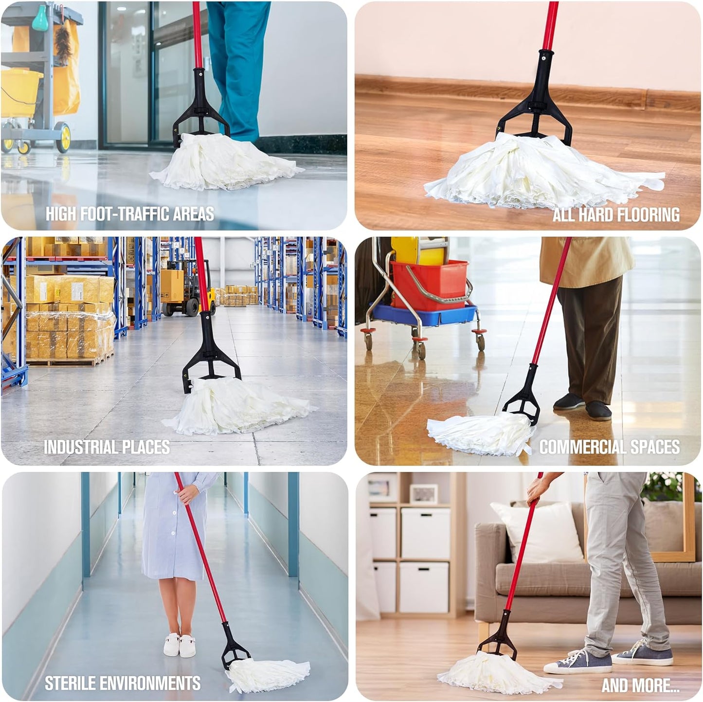 MATTHEW CLEANING Looped-Open Disposable Industrial Wet Mop Head 1.25'' Universal Headband Non-Woven Commercial Replacement for Indoor & Outdoor Use, Floor Cleaning String Mop Refill 12 Pack