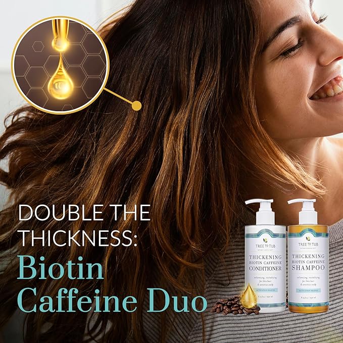 Tree To Tub Volumizing Biotin Shampoo and Conditioner Set - Activating Caffeine for Fuller Hair, Thickening Shampoo and Conditioner for Women & Men, Sulfate Free w/Natural Soapberry Organic Argan Oil