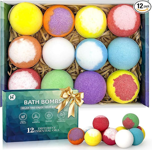 Bath Bombs for Women Mom Her Set, Christmas Stocking Stuffers for Teen Gifts - 12Pack Handmade Natural & Organic, Spa Relaxing Birthday Gifts for Men, Aromatherapy Bubble Bath, White Elephant Gifts