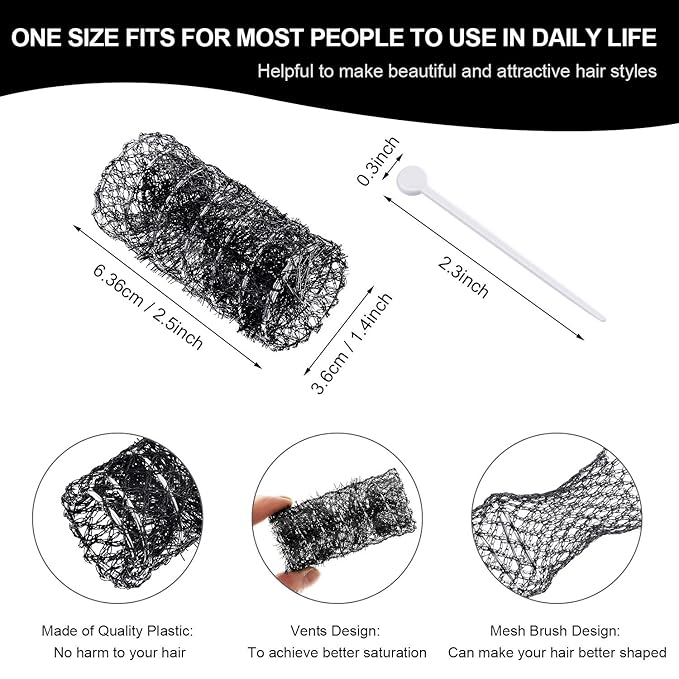Willbond 20 Pack Vintage Brush Rollers for Hair with Picks Medium Wire Mesh Rollers for Women Effortless Curls and Waves Flexible Locking Pins Small Curls(Black,2.5 x 1.4 Inch)
