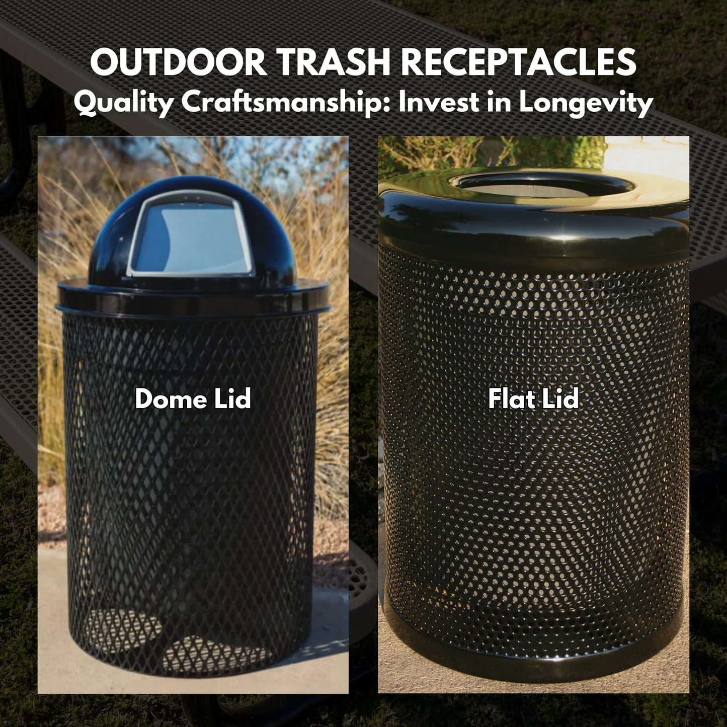 COATEDOUTDOORFURNITURE RDT-BUR Heavy Duty 32 Gallon Round Trash Receptacle, Liner Included, Burgundy with Dome Lid, Made in America
