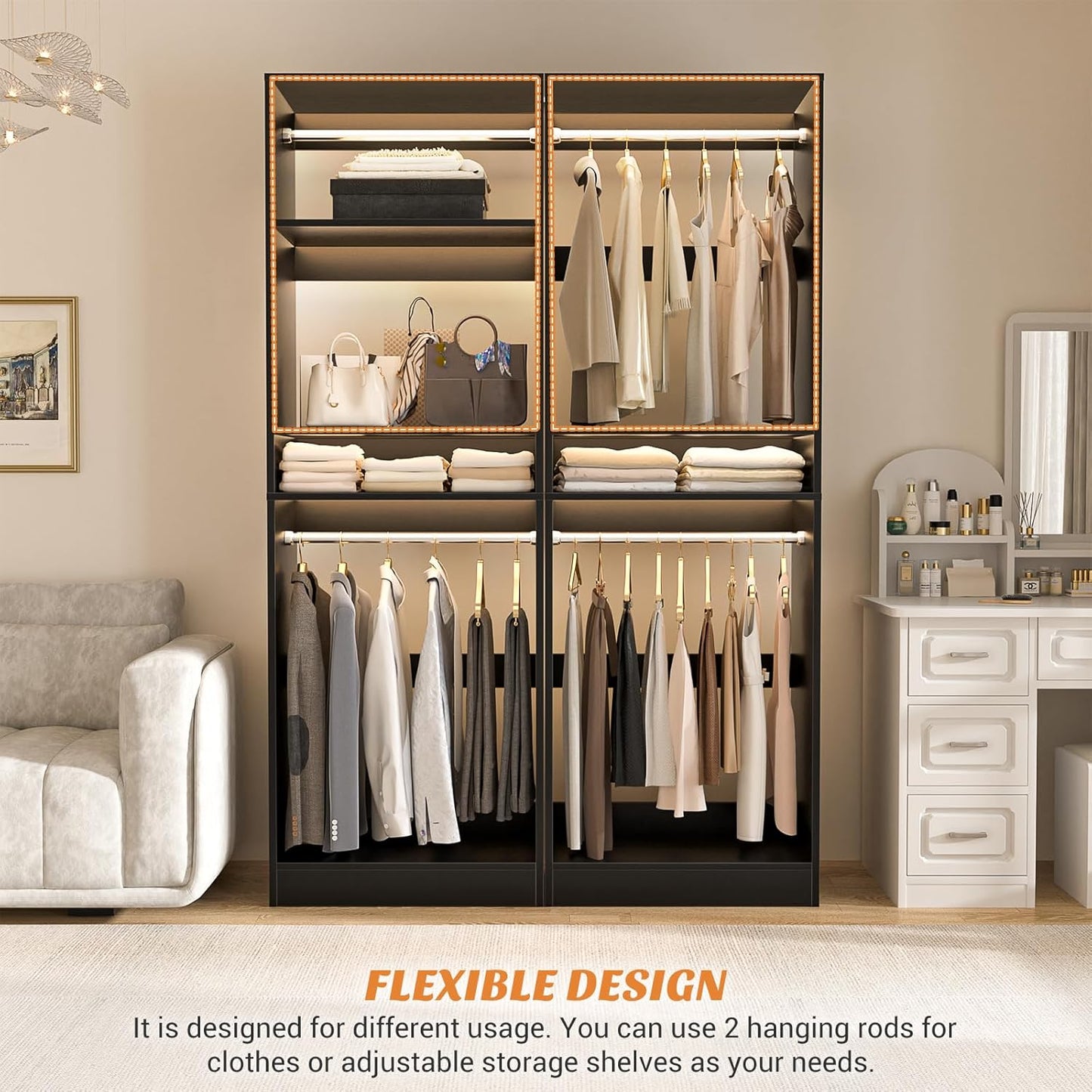 Unikito Freestanding Closet System, 25” Closet Organizer Wardrobe with Hanging Rod & Shelves, Adjustable Clothes Garment Rack, Sturdy Walk in Towers, Easy Assembly, 25" W x 16" D x 80" H, Black