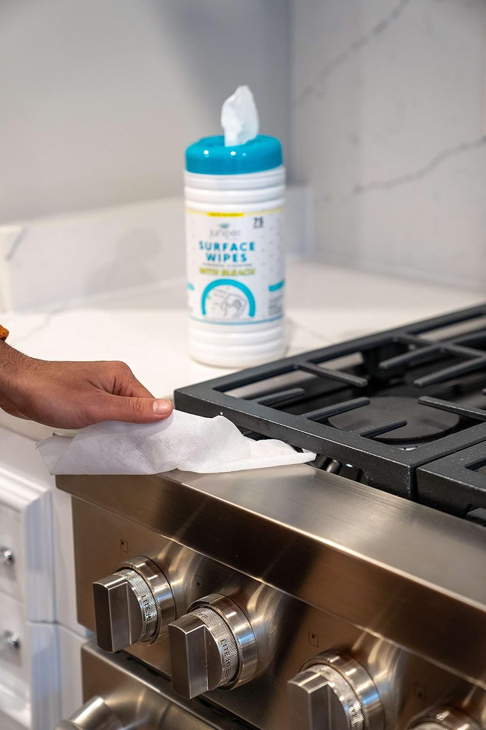 6 Pack Surface Cleaning Wipes with Bleach, All-Purpose Cleaner for Bathroom, Kitchen, Office, 450 Count Canister, Fresh Scent, 7.5" x 7" Sheet, Lint Free & Durable