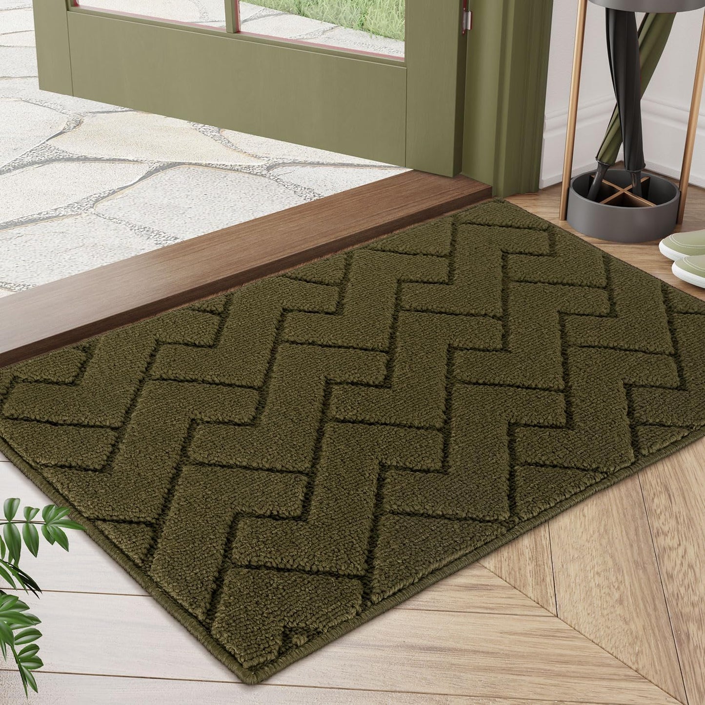 hicorfe Front Door Mat Outside Entrance,20"x31.5" Absorbent Muddy Dirt Resist Welcome Door Mats Outdoor Indoor,Stain and Fade Resistant,Non Slip Backing Entry Mat Doormat for Entryway(Oliver Green)
