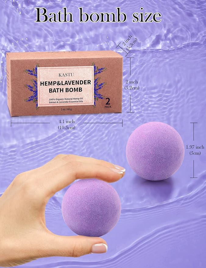 Bath Bombs,2 Pack Fizzy Spa Gift Natural Hemp Oil Extract and Lavender Essential Oils Bath for Moisturizing Dry Skin,Relaxing,Bubble Bath for Gifts Idea for Men Women