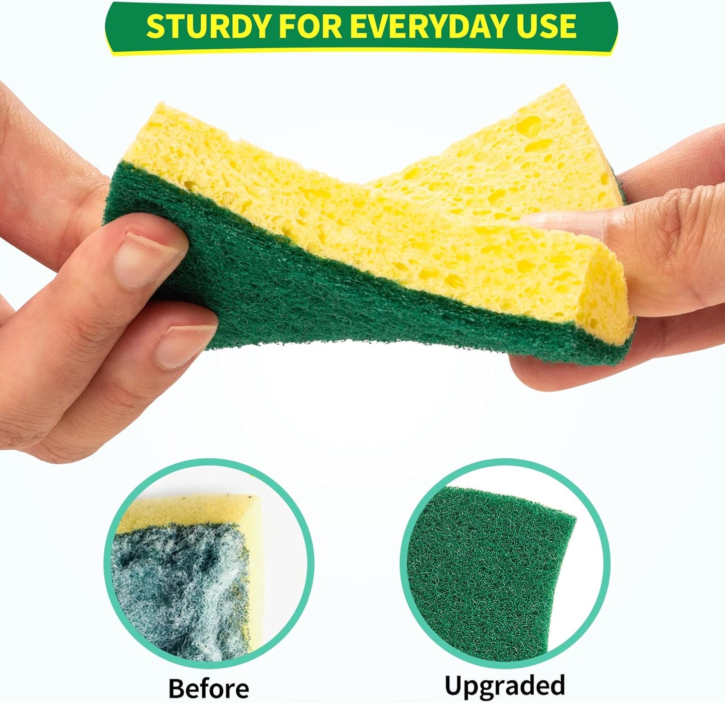 HOMERHYME Heavy Duty Scrub Sponge 24 Pack, Eco Cellulose Kitchen Dish Sponge Multipurpose Ergonomic for Washing Dishes, Uncoated Cookware & Household Cleaning.