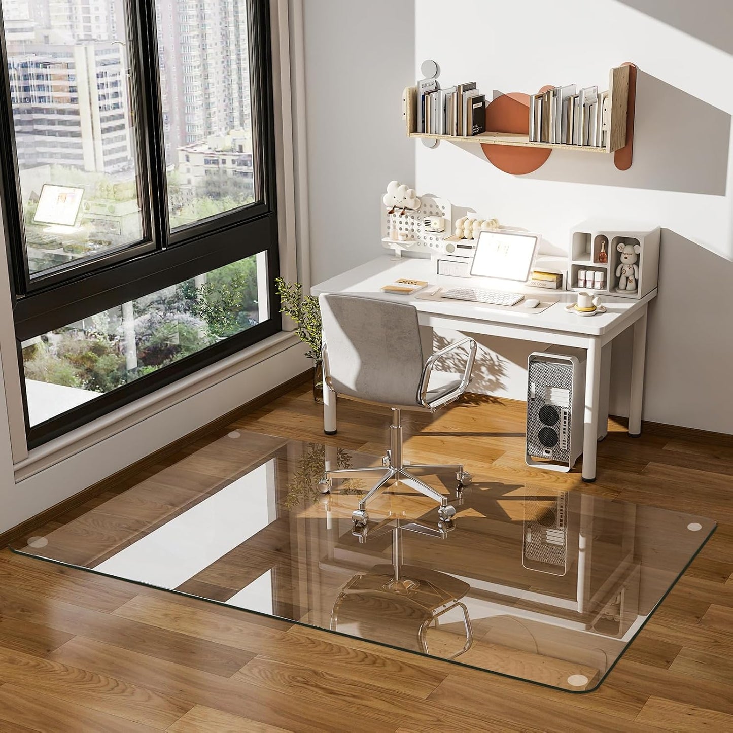 GLSLAND 36"x55" Tempered Glass Chair Mat Rectangle Heavy-Duty Floor Protector for Carpet & Hard Floors Scratch-Resistant Office Computer Desk Mat 1/5" Clear