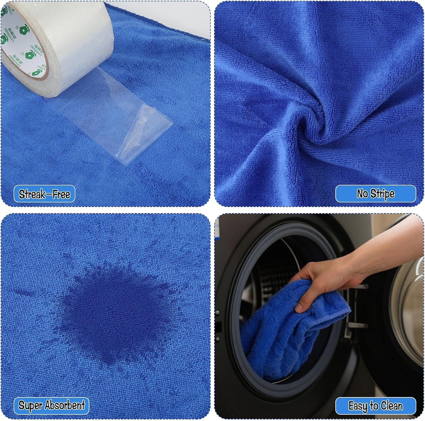 4 Pack Extra Large Microfiber Cleaning Cloths 20"x30", Lint-Free Reusable Towels for Home, Glass, Windows, Office, Kitchen, Bathroom – Blue Set