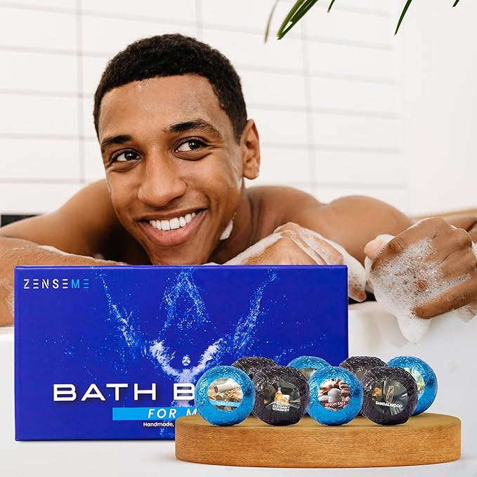 Bath Bombs for Men - Mens Relaxing Bath Bombs Gift Set - Organic with Masculine Scents for Him - 2.5 Oz Each - Gift Set of 8 Scented with Natural Essential Oils for Boyfriend, Husband or Father