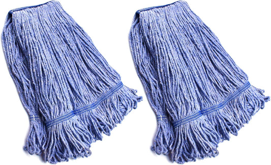 String Mop Heads Replacement Heavy Duty Commercial Grade Blue Cotton Looped End Wet Industrial Cleaning Mop Head Refills (2, Medium)
