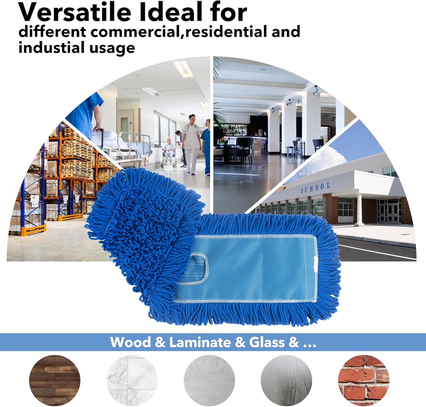Matthew 24'' Microfiber Loop Dust Mop Washable Commercial&Residential Heavy Duty Mop Head Replacement Premium Absorbent Industrial Dust Mop Refill Pads for Hardwood, Office,Garage and Hotel -6Pack