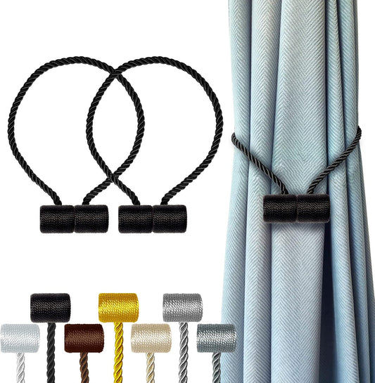 Hion Magnetic Curtain Tiebacks Black 2pcs, Curtain Tiebacks Buckles Holdbacks Holders Hooks Clip for Home Bedroom Office Decorative Curtain