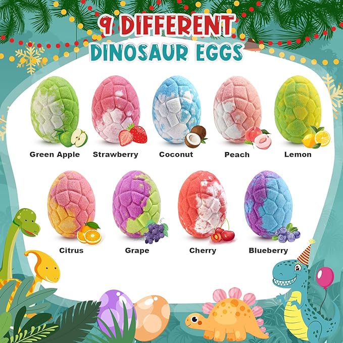 Bath Bombs for Kids with Dinosaur Toys Inside, 9 Pack Natural and Organic Dinosaur Bath Bombs Bubble Bath Gift Set, Stocking Stuffers for Kids, Perfect Christmas Birthday Gifts for Kid 3-12