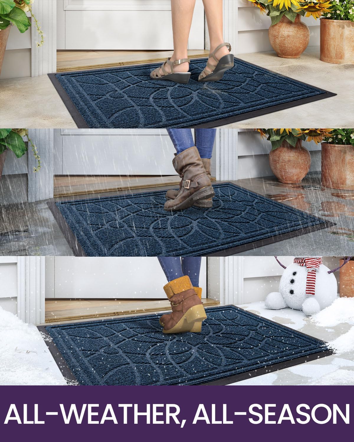 DEXI Front Door Mat Outside Entrance, Heavy Duty Non Slip Low Profile Doormat for Entryway, Trap Dirt and Moisture Welcome Mats, Easy Clean, Patio, Garage, 6x4, Blue