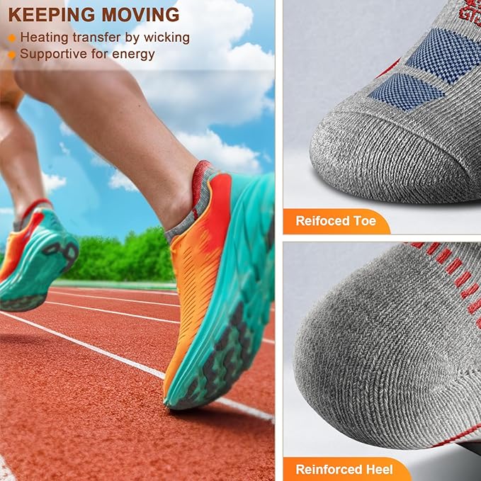 BULLIANT Men Running Socks 6Pairs-Ankle Athletic Socks Wicking Cushioned for Men Walking-Arch Compression Support