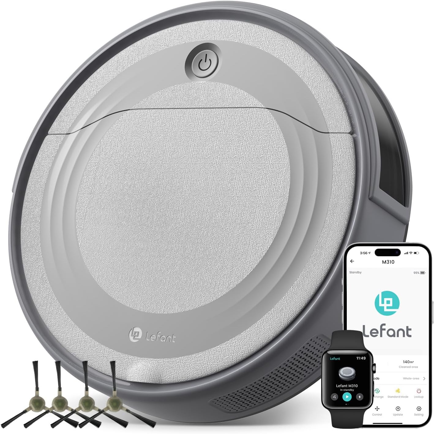Lefant M310 Robot Vacuum Cleaner– 4500Pa Suction, Ultra-Slim & Quiet, PreciSense Obstacle Avoidance, WiFi/App/Voice Control, 160-Min Runtime, Self-Charging – Ideal for Pet Hair & Hard Floors (Gray)