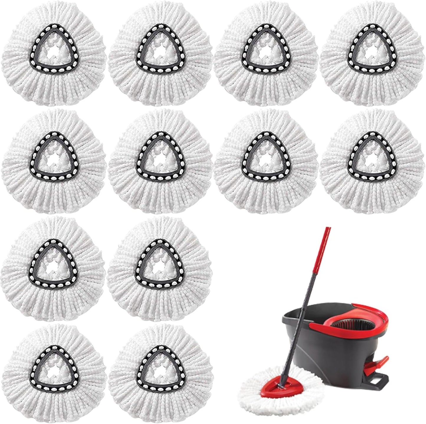 12Pcs Spin Mop Replacement Heads, White Large 360° Easy Wring Spin Mop 100% Microfiber Refill, Easy Cleaning Spin Mop Heads, Deep Clean, Machine Washable for Easy House Cleaning Floor Mopping