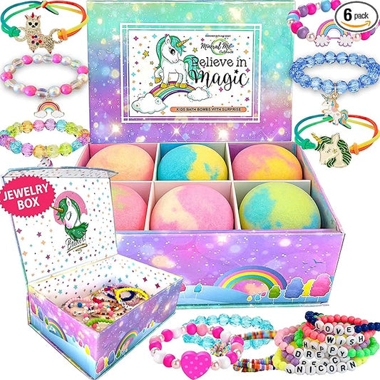 Bath Bombs for Kids with Surprise Inside, Unicorn Bath Bombs for Girls with Jewelry & Jewelry Box for Kids - Organic, Skin Moisturizing, Natural Bubble Bath, Birthday Gifts for Girls