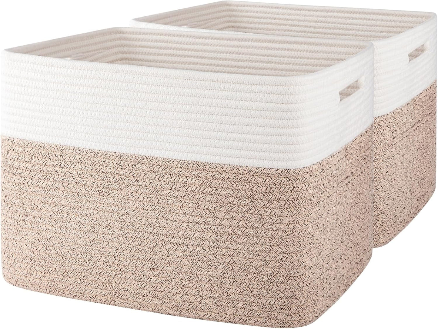 OIAHOMY Storage baskets for Shelf, Toy Storage Basket, Collapsible Storage Bins, Blanket Basket Living Room, Closet Storage for Bedroom, 16.5 x 13 x 12 Inches-Pack of 2-Brown