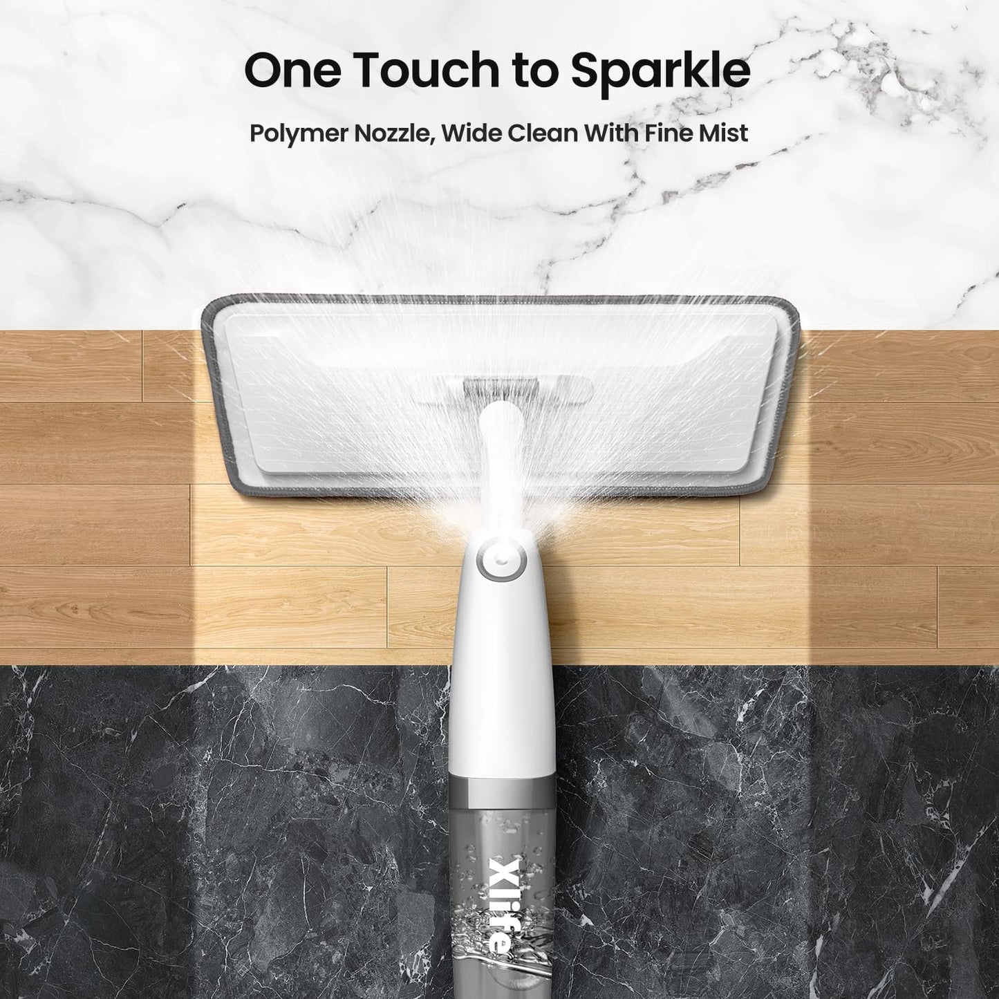 Spray Mops for Floor Cleaning, Xlife Microfiber Dust Mop with 3 Washable Pads Mop with Sprayer Wood Mops Commercial Home Use for Wood Hardwood Laminate Ceramic Tiles Floor-Gray (No Cleaner)