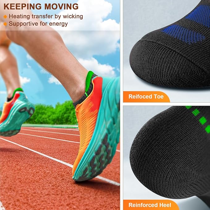 BULLIANT Men Running Socks 6Pairs-Ankle Athletic Socks Wicking Cushioned for Men Walking-Arch Compression Support