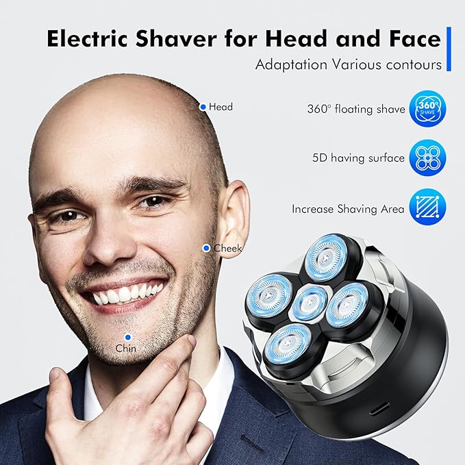 Head Shavers for Bald Men, 5D Magnetic Bald Head shavers Waterproof Mens Head Shaver for Wet/Dry Use, LED Display Electric Razor Type-C Charging, 360°Close Shave for Men