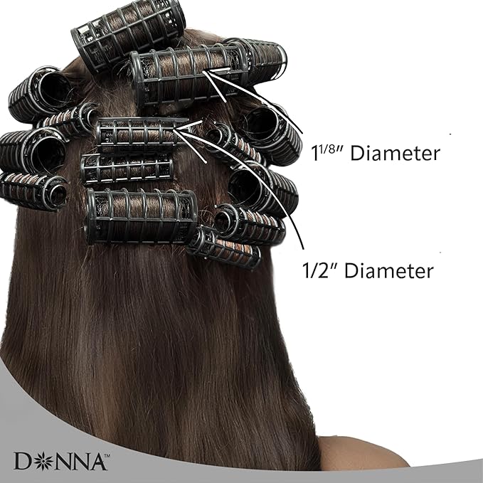 DONNA Snap on Foam Rollers Hair Curlers with Hair Clips for Hairdressing Styling - Heatless 1/2(D) SMALL BLACK 14PCS