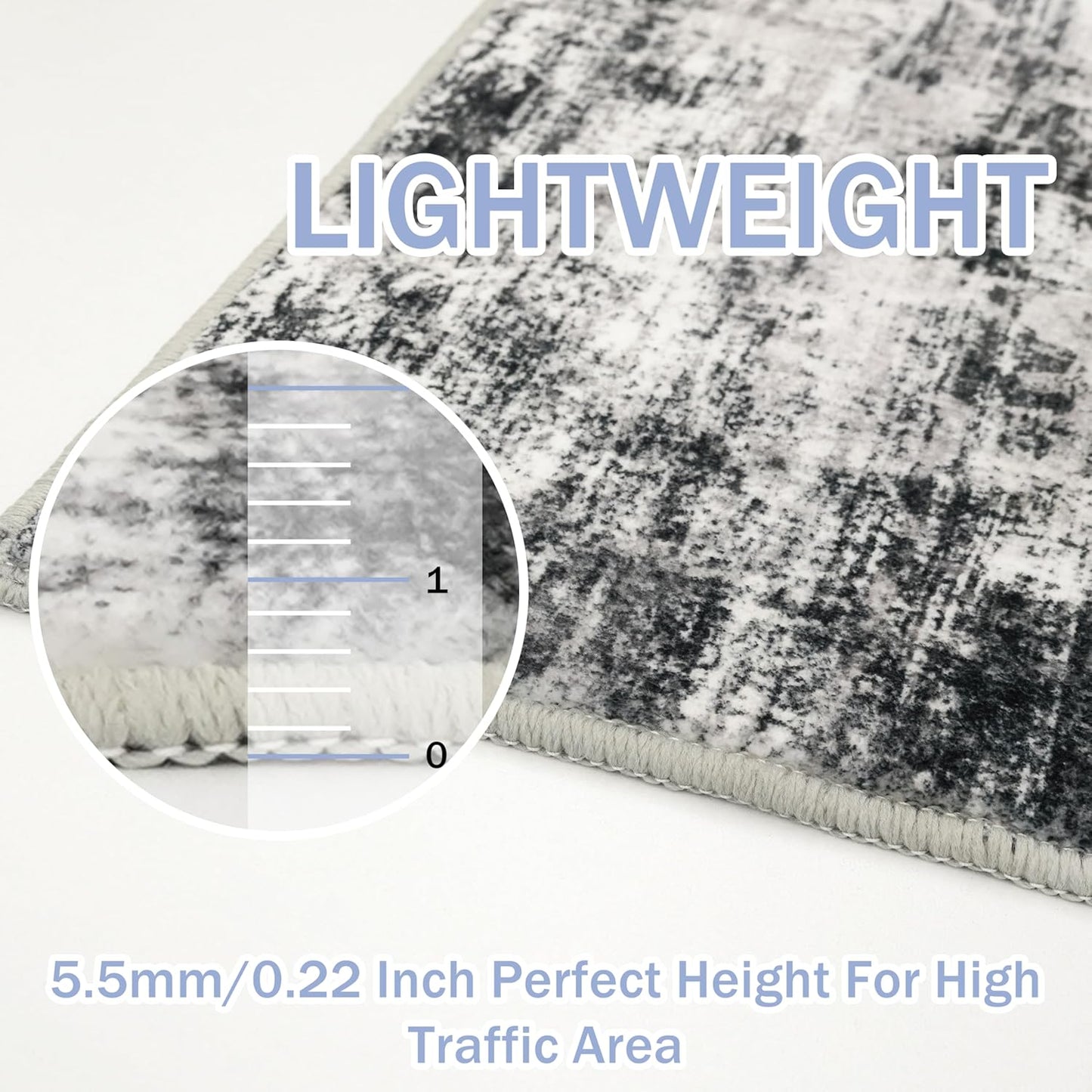 IOHOUZE Modern Abstract Area Rugs 6x9 Ft Washable Rugs for Living Room, Non Slip Dining Room Rug, Printed Faux Wool Rugs for Bedroom, Floor Carpet for Office Nursery Playroom, Black Grey