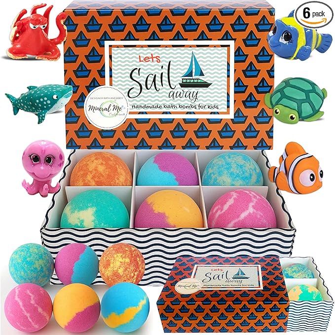 Bath Bombs for Kids with Surprise Inside - Organic, Gentle & Kid Friendly Bubble Bath Fizzies with Toys Inside. Spa Bath Fizz Balls Kit. Fizzy Balls w/Rich Bubbles, Birthday Gifts for Boys, Girls