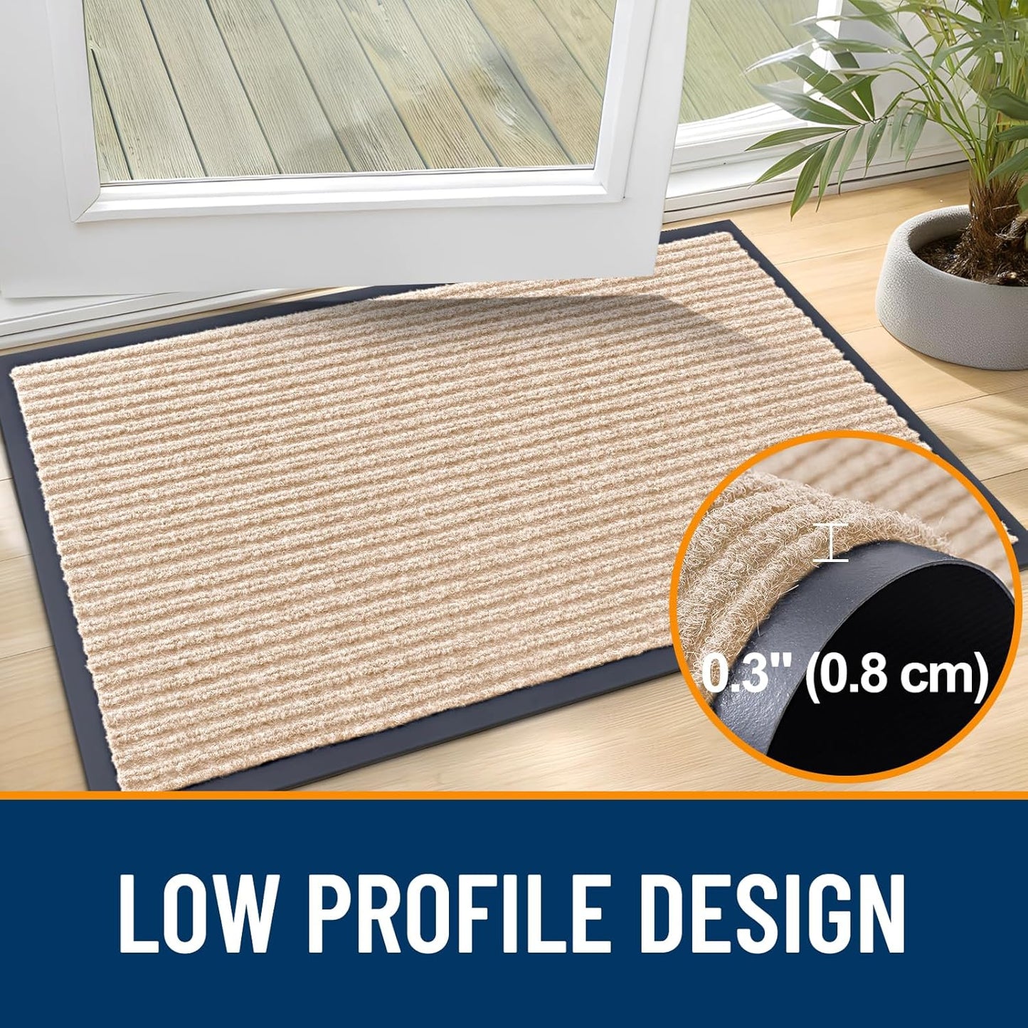 OLANLY Front Door Mat Indoor Outdoor Entrance, Waterproof Heavy Duty Doormat, Fade Resistant, Low Profile, Easy Clean Patio Porch Welcome Floor Mats for Entry, 59x20, Beige