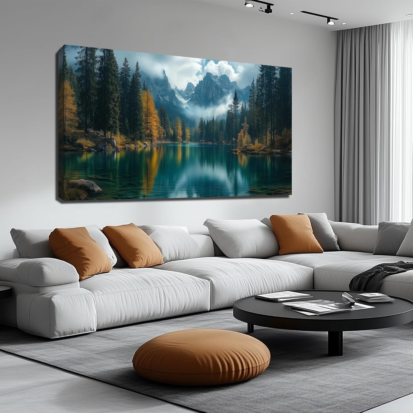 GUGIKA Landscape Wall Art for Living Room, Blue Mountain and Lake Wall-Decor for Bedroom, Modern Scenery Poster Canvas Print, Size 59 x 29 Inches