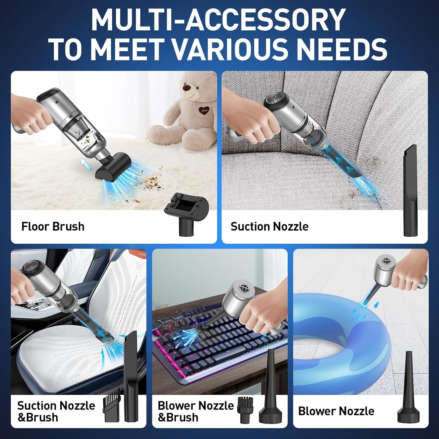AHNR Handheld Car Vacuum Cleaner Cordless with Brushless Motor, 20000PA High Power Vacuum Cleaner & Air Duster, 3 in 1 Keyboard Portable Mini Hand Held Vacuums Cleaner for Car Home