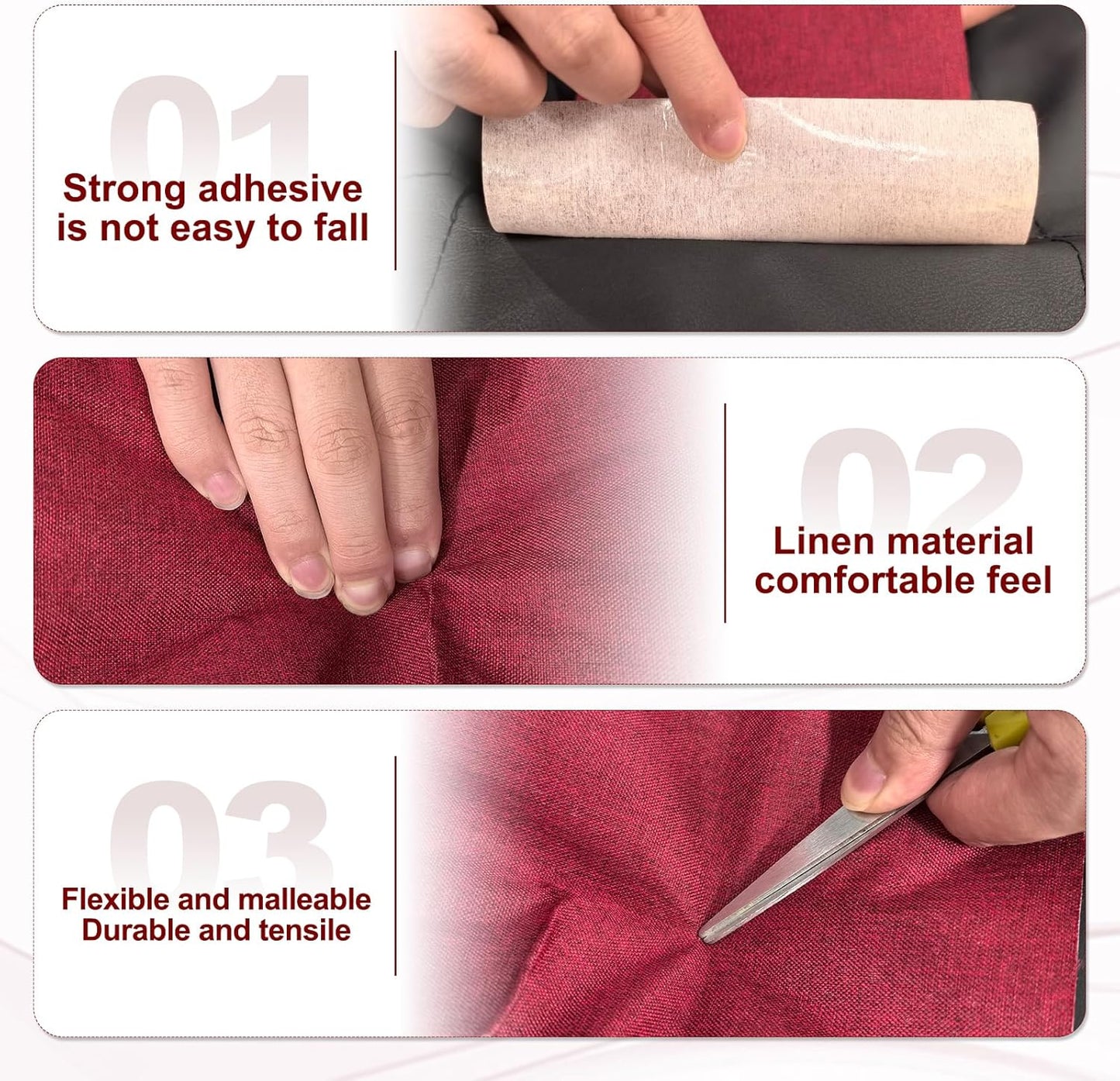 PATIKIL 70x6.2 Inch Linen Repair Tape, Repair Fabric Patch Self Adhesive Couch Patch Line Repair Patch for Furniture Sofa Car Seats Office Chairs, Dark Brown