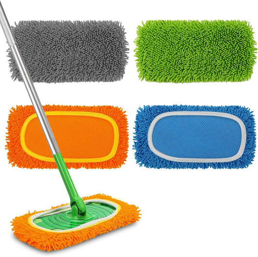 Set of 4 Reusable Microfiber Mop Pads Compatible with Swiffer Sweeper, Dry Sweeping Cloths, Washable Wet Mopping Cloth Refills for Floor Cleaning (Mop is Not Included) (Multicolor 2, 4 Pack)