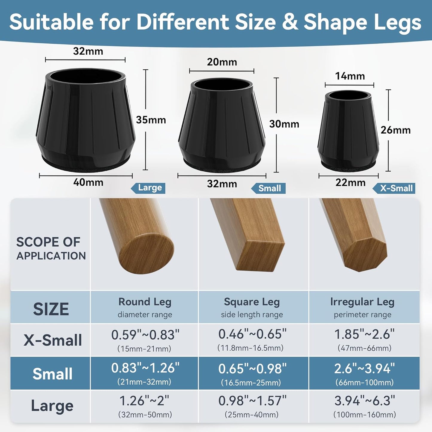 24PCS Silicone Chair Leg Floor Protectors for Hardwood Floors, Thicken Rubber Chair Leg Cap Covers, Non Slip Furniture Leg Pads to Protect Wood Tile Floors from Scratches and Reduce Noise