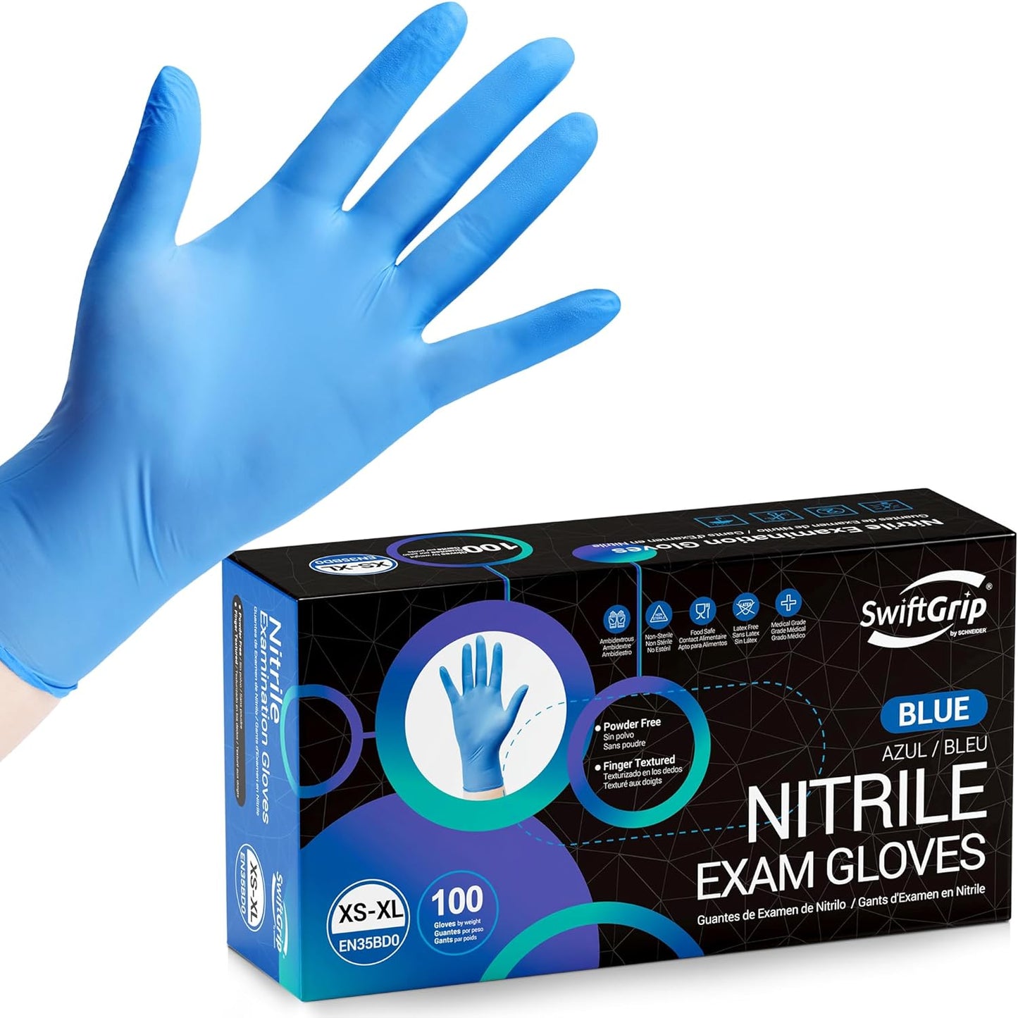 Disposable Nitrile Exam Gloves, Blue, Nitrile Gloves Disposable Latex Free, Medical Gloves, Cleaning Gloves, Food-Safe Rubber Gloves, Powder Free, Non-Sterile, 50-ct Box (X-Small)