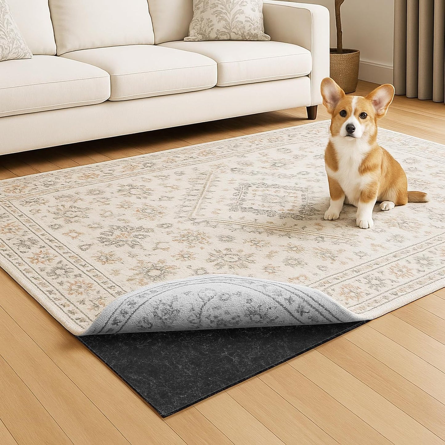 Warmstar 9x10 FT Non Slip Rug Pad,100% Waterproof Felt Rug Pad for Hardwood Floors,1/2” Thick Soft Carpet Pad with Natural Rubber Backing, Secure Grip & Floor Protection