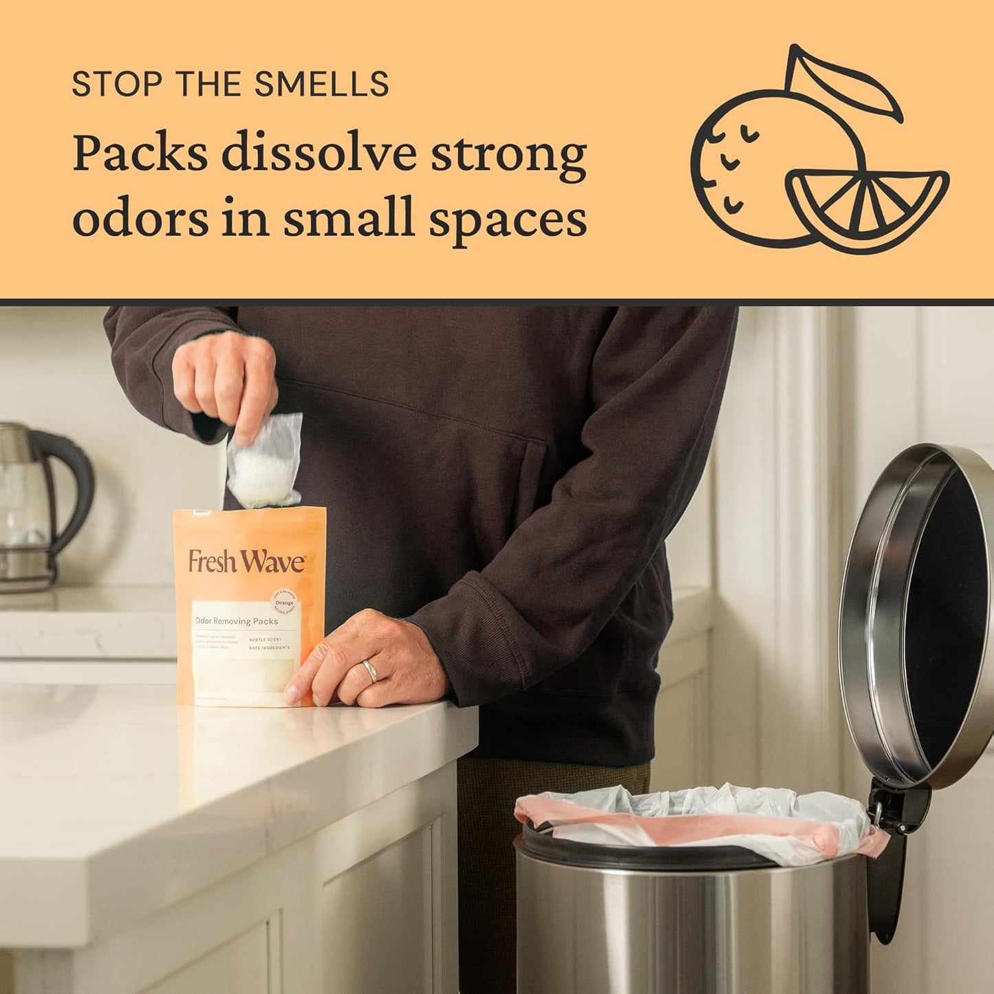 Fresh Wave Orange Odor Eliminating & Deodorizing Packs - Bag of 6 & Fresh Pod Case