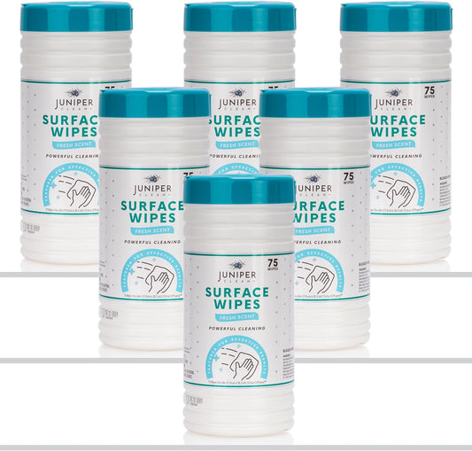 6 Pack Surface Cleaning Wipes Bleach Free, All-Purpose Cleaner for Bathroom, Kitchen, Office, 450 Count Canister, 7.5" x 7" Sheet, Fresh Scent, Lint Free & Durable