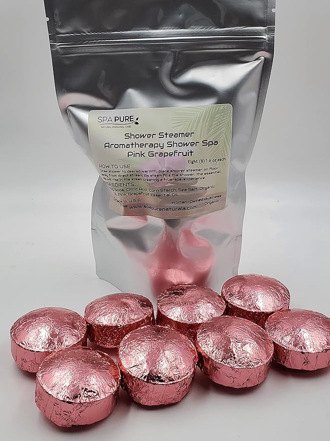 Spa Pure Pink Grapefruit Aromatherapy: Shower Steamers/Bombs/Tablets with 100% Natural/Organic Essential Oils-Transform Your Shower 8 Count (Pack of 1)