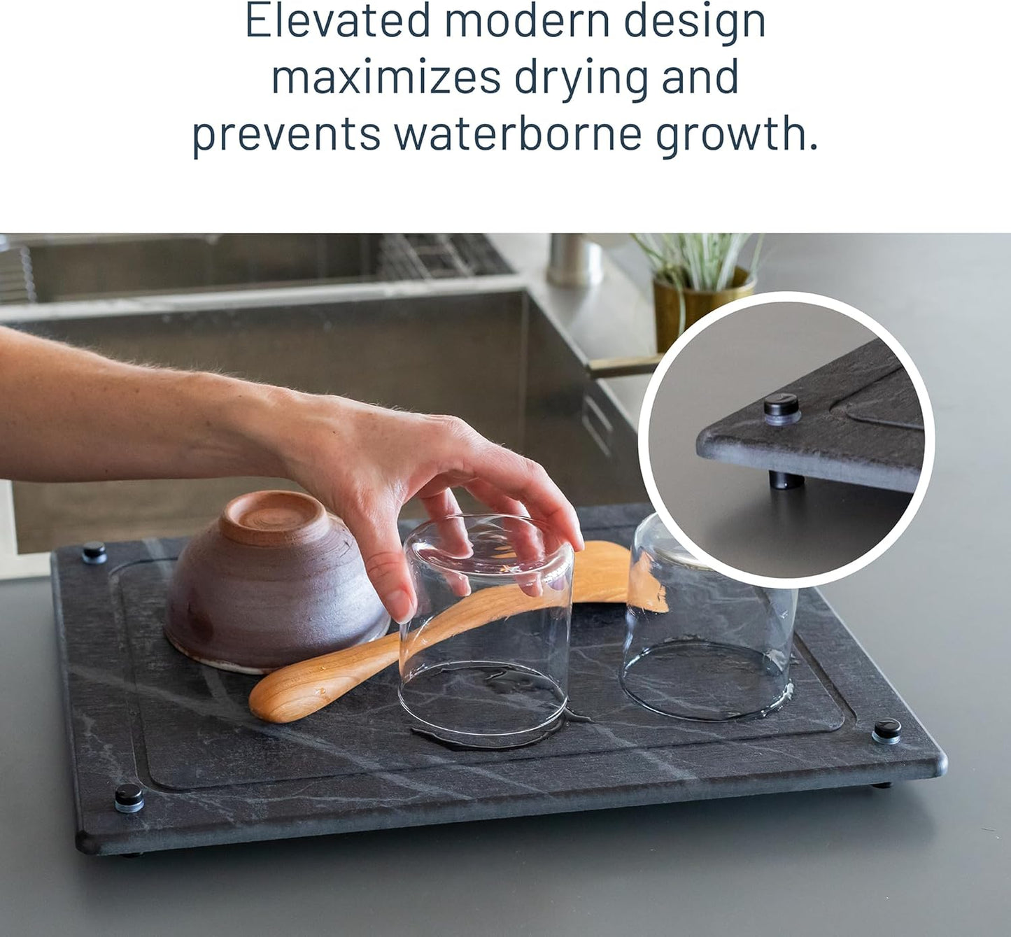 Natural Dish Drying Mat – Eco-Friendly, Rapid-Dry Technology | Modern Design | Non-Toxic | BPA-Free Kitchen Mat by Female-Founded USA Brand | Durable & Sustainable