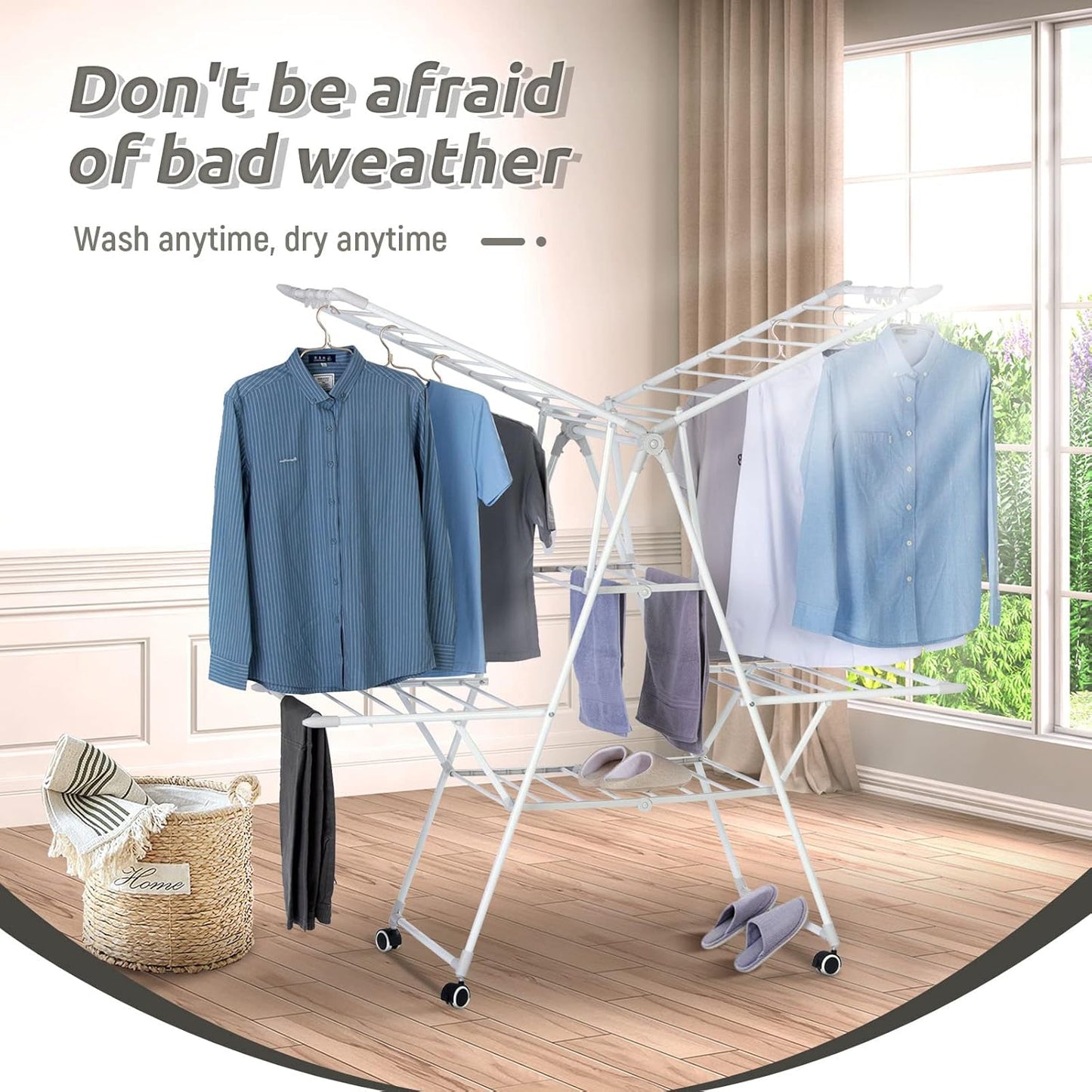 Gullwing Laundry Drying Rack, Space Saving Indoor & Outdoor Use, 61.81' x 22.84' x 51.18'