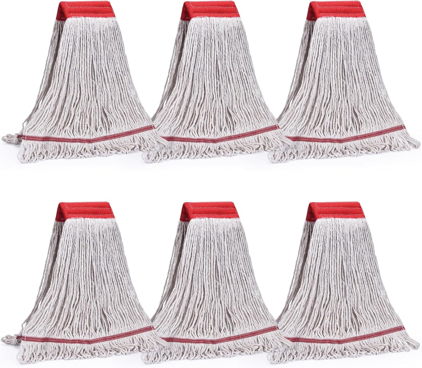 Matthew Cleaning Commercial Mop Head Replacement, 5 Inch Wide Headband, Looped End Cotton Blend String Wet Mops for Floor Cleaning, 18 oz Medium, 6-Pack White