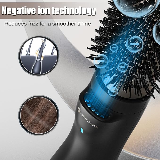 Dan Technology Blow Dryer Brush 1.5 Inch Round Blowout Brush 4-in-1 Hot Air Hair Dryer Brush & Styler, Comb, Straightener & Curler with Titanium & Ionic (Black-Rose Gold)