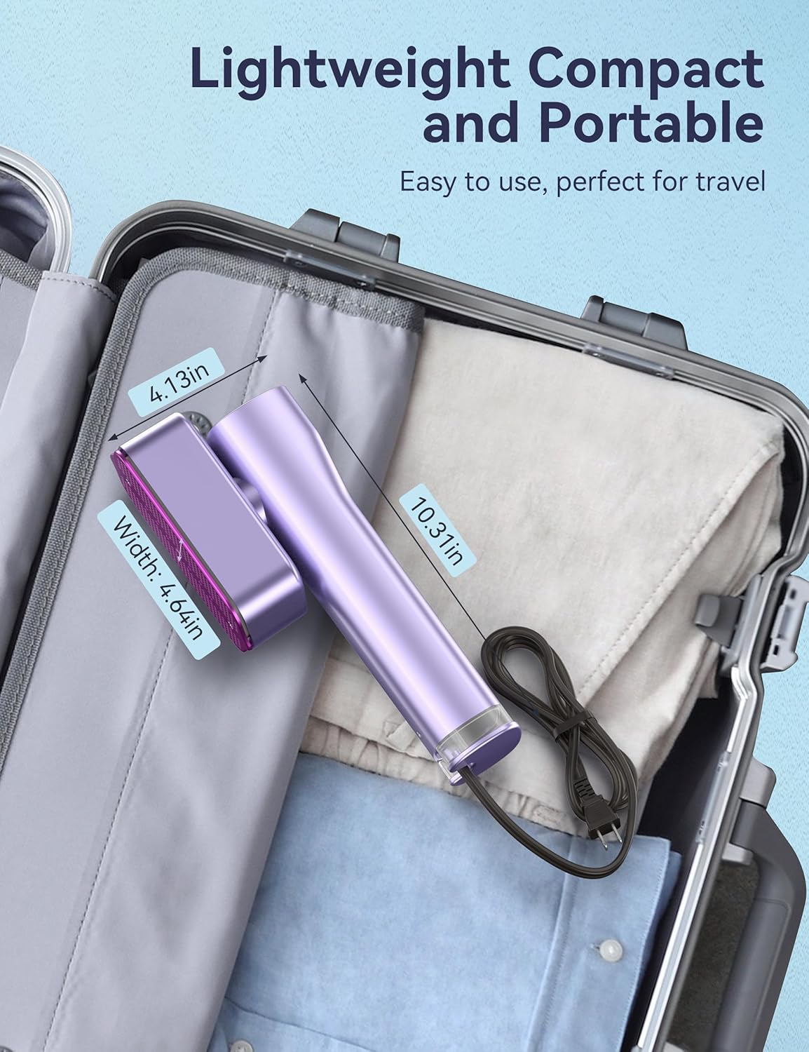 Steamer for Clothes, Sundu Portable 2-in-1 Steamer & Iron, 15s Heat-up, 100ml Tank, Ironing Gloves, 20 Min Steam, Wrinkle Remover, Garment Steamer for Travel & Home (Purple)